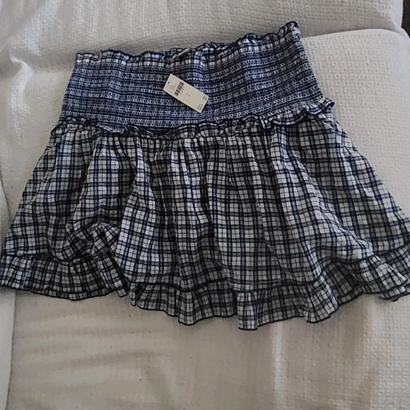NWT Maeve Navy and White Plaid Mini Skirt - Picture 2 of 7